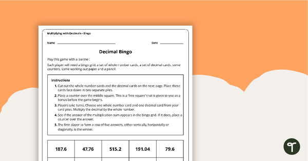 Go to Multiplying with Decimals Bingo Game teaching resource