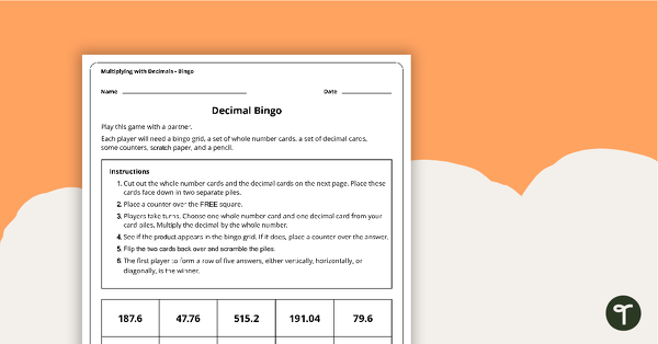 Go to Multiplying with Decimals Bingo Game teaching resource