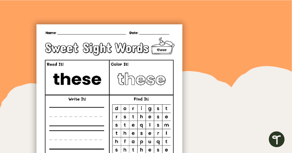 Go to Sweet Sight Words Worksheet - THESE teaching resource