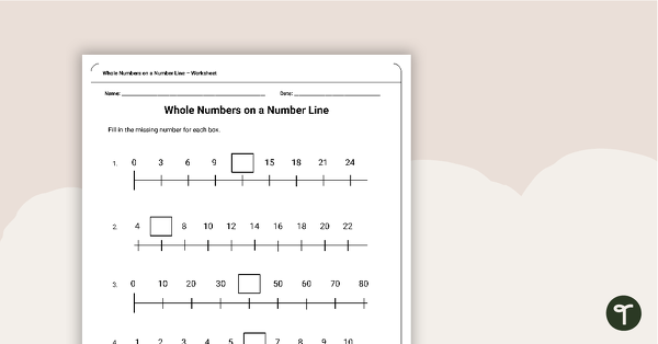 Go to Whole Numbers on a Number Line Worksheet teaching resource