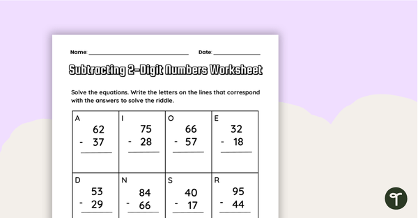 Go to Subtracting 2-Digit Numbers Worksheet teaching resource