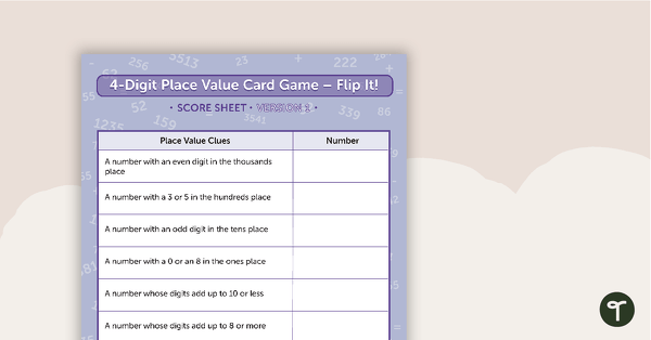 Go to 4-Digit Place Value Card Game - Flip It! teaching resource