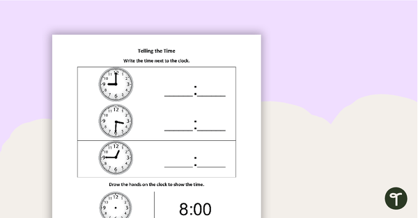 Go to Telling the Time Worksheets- Quarter Hours teaching resource