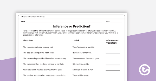 Go to Inference or Prediction? Worksheet teaching resource