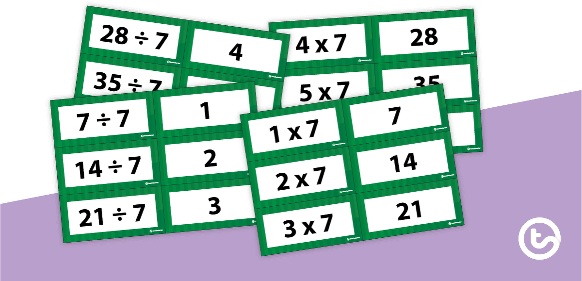 Multiplication and Division Facts Flashcards - Multiples of 7 teaching-resource