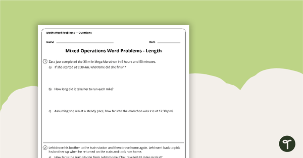 Go to Word Problem Worksheet - Length - Upper Primary teaching resource