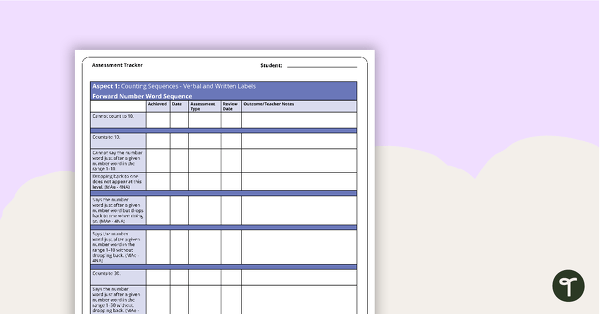 Go to Numeracy Assessment Tracker - Aspect 1: Counting Sequences (NSW) teaching resource