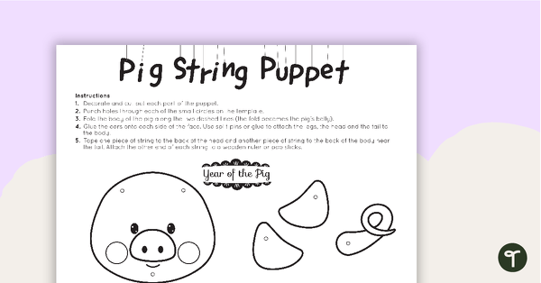 Go to Pig String Puppet Craft Template teaching resource