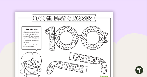 Go to 100 Days at School Glasses Template teaching resource