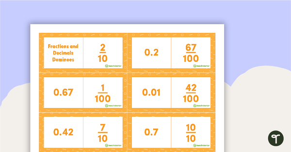 Go to Fraction and Decimal Dominoes – Tenths and Hundredths teaching resource