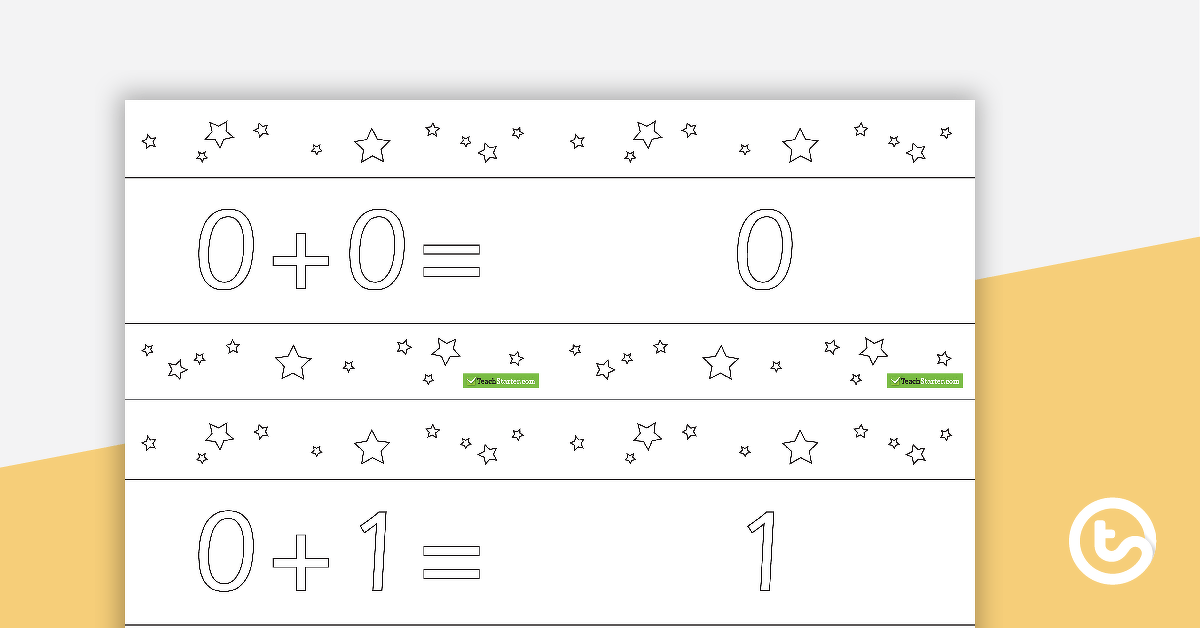 1-10 Addition Flashcards - Stars BW (Horizontal) teaching-resource