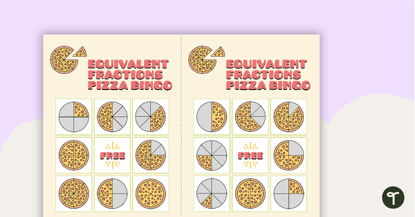 Go to Equivalent Fractions Pizza Bingo - Whole, 1/2, 1/4, 1/8 teaching resource