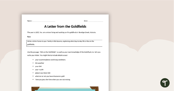 Go to A Letter from the Goldfields - Writing Task teaching resource