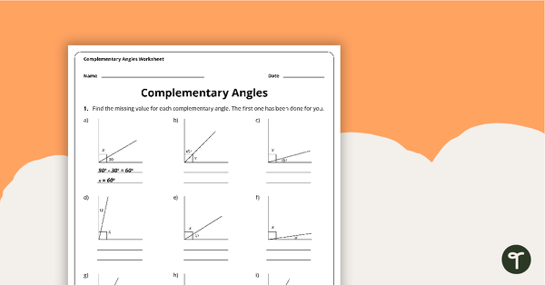 Go to Complementary Angles – 4th Grade Math Worksheet teaching resource