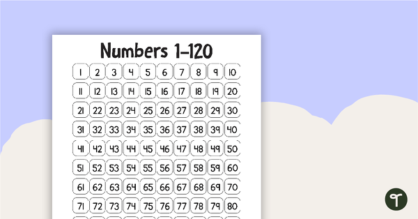 Go to Black and White Number Board - 1-120 teaching resource