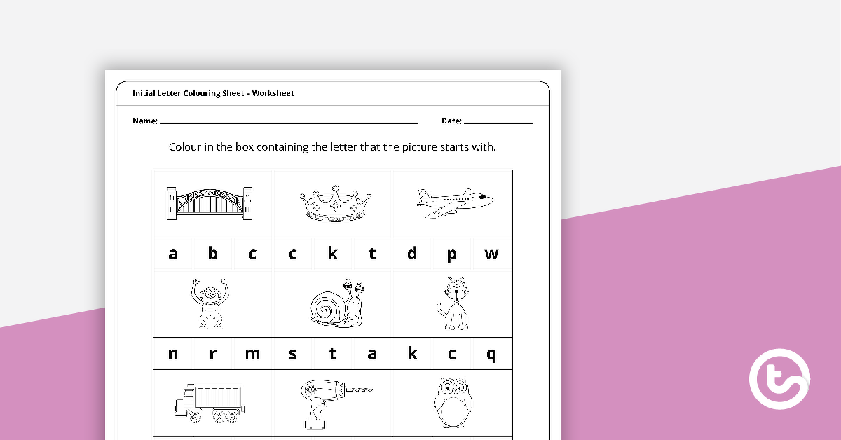 Initial Letter Colouring Worksheet teaching-resource