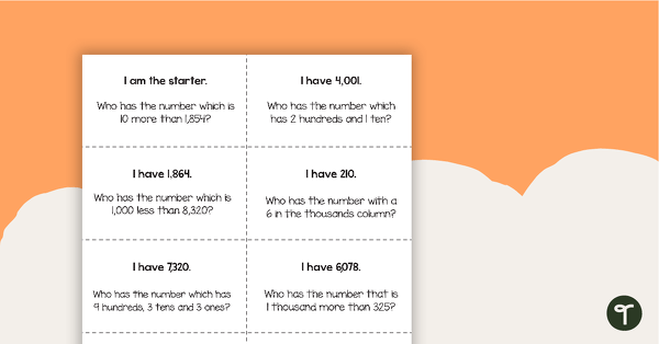 Go to I Have, Who Has? 4 Digit Place Value Game teaching resource