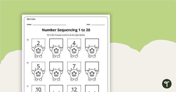 Go to Number Sequencing 1–20 - Worksheet teaching resource