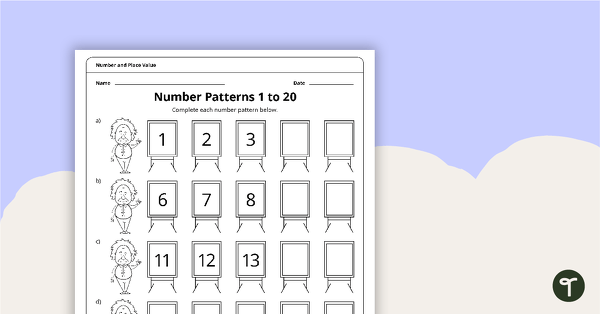 Go to Number Pattern Worksheets - 1 to 20 teaching resource