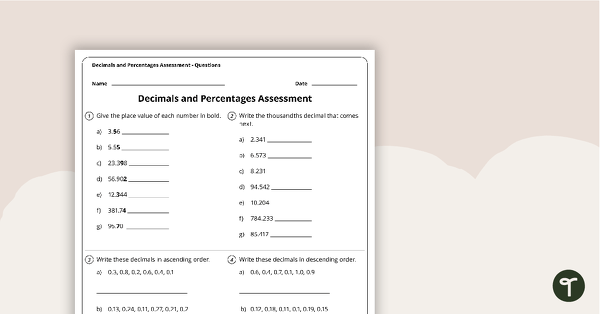 Go to Decimals and Percentages Assessment teaching resource