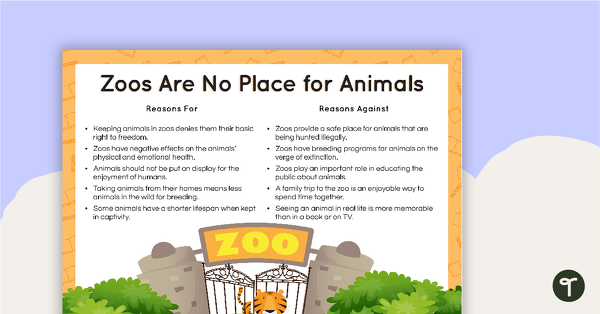 Go to Opinion Texts Writing Task - Zoos Are No Place for Animals teaching resource