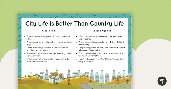 Go to Opinion Texts Writing Task - City Life is Better Than Country Life teaching resource