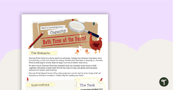 Go to Capacity Maths Investigation - Bath Time at the Farm! teaching resource