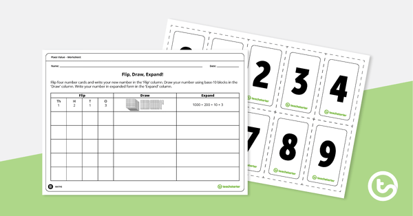 Go to Flip, Draw, Expand! - Place Value Worksheet (4-Digit Numbers) teaching resource