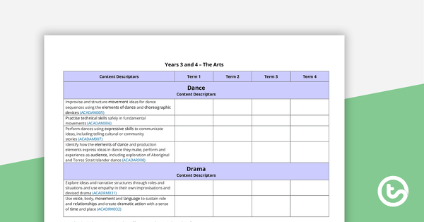 Go to The Arts Term Tracker (Australian Curriculum) - Years 3 and 4 teaching resource