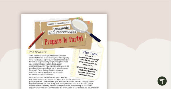 Go to Decimals and Percentages Maths Investigation – Plan a Party! teaching resource