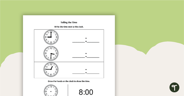 Go to Telling Time Worksheets - Quarter Hours teaching resource