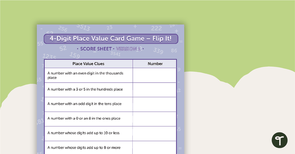 Go to 4-Digit Place Value Card Game - Flip It! teaching resource