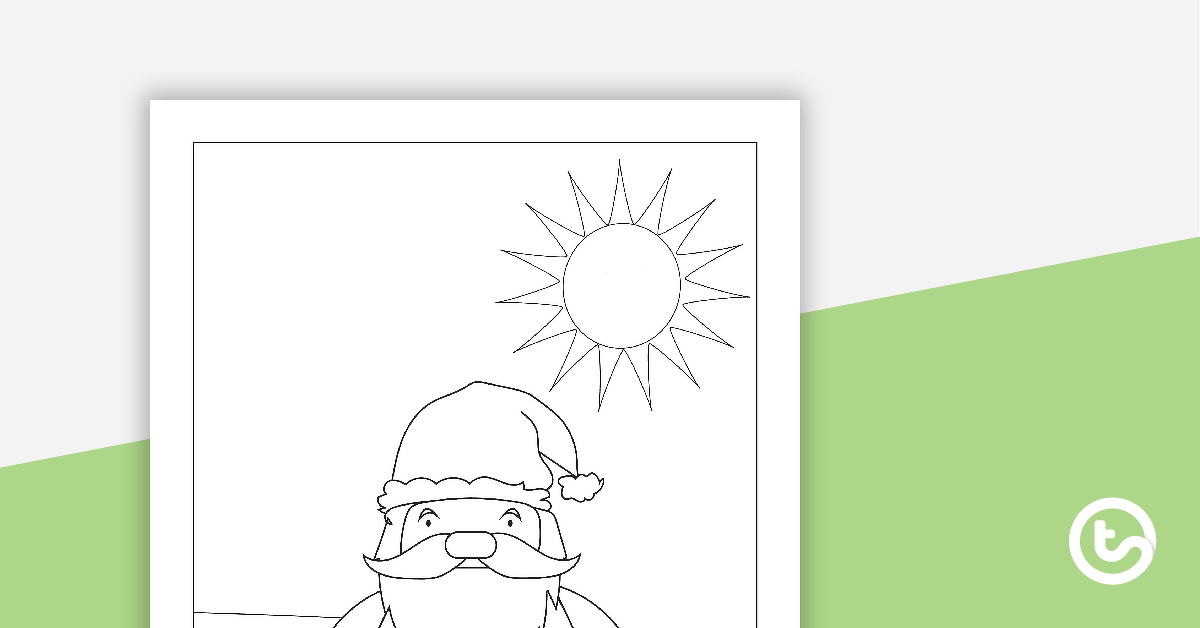 Santa at the Beach Colouring in Sheet teaching-resource