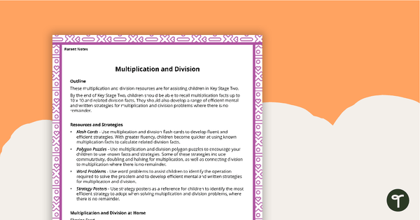 Go to Maths Activity Ideas for Parents - Multiplication and Division teaching resource
