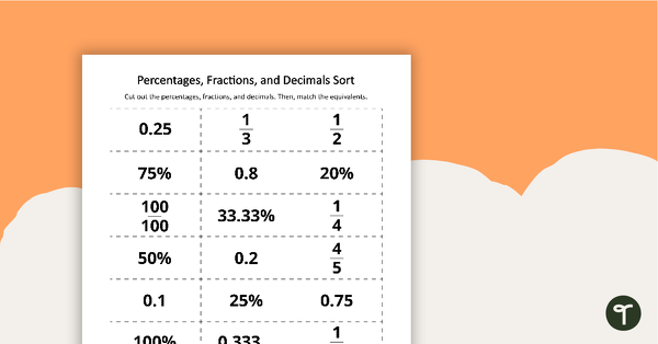 Go to Percentages, Fractions, and Decimals Sort teaching resource