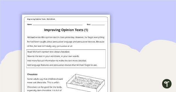 Go to Improving Opinion Texts Worksheets teaching resource