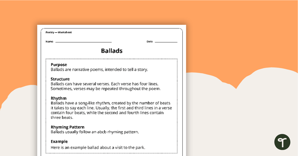 Go to Write a Ballad Worksheet teaching resource
