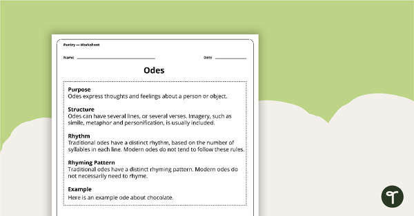 Go to Write an Ode Worksheet teaching resource