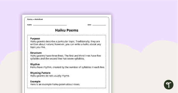 Go to Write a Haiku Poem Worksheet teaching resource