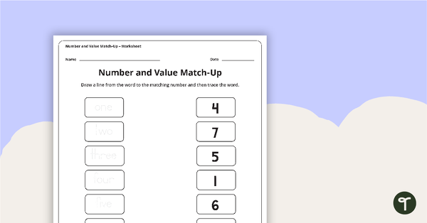 Go to 1-9 Number and Value Match-Up Worksheet teaching resource