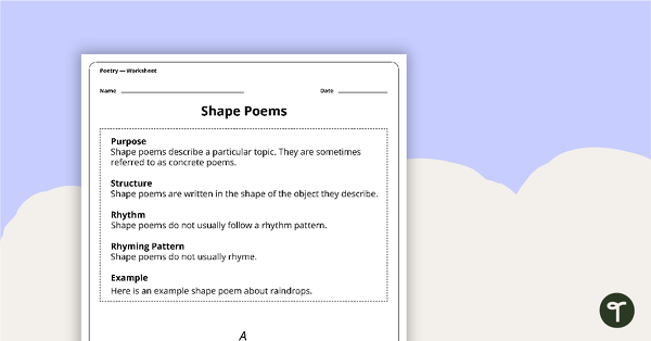 Go to Write a Shape Poem Worksheet teaching resource